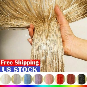 Door String Curtain Room Divider Window Panel Tassel Fringe Glitter Fly Screen - Picture 1 of 19