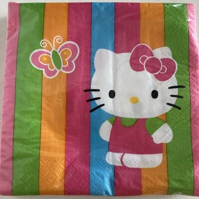 Hello Kitty 生日派对餐巾纸 16 件彩虹蝴蝶全新 2004 年 Sanrio — 第 1/3 张图片