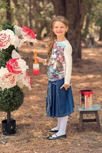 NWT Sz 8, 12 Paper Wings Girls Solid Chambray Indigo Bow Skirt - Picture 1 of 4