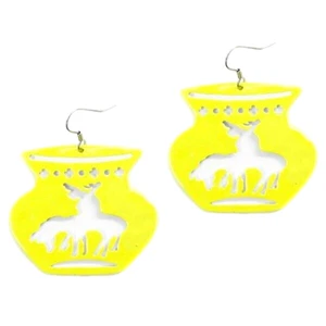 Großer Südwest Tontopf Indianer auf Pferd Ausschnitt Draht neongelb - Bild 1 von 2