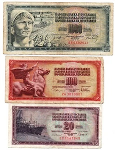 bn 999 JUGOSLAWIEN JUGOSLAWIEN Lot 3 Banknoten zu 20 100 1000 Dinar 1978-81 BB - Bild 1 von 2