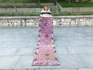 TRIBAL VINTAGE BOHO HAND KNOTTED OUSHAK WOOL HANDMADE MODERN ANTIQUE RUNNER RUG - Picture 1 of 12