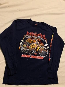 Biker Sting Ray Graffic - Youth Long Sleeve T-Shirt Blue - Picture 1 of 2