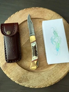 Rite Edge - Damascus Blade - Folding Pocket Knife & Leather Sheath - DM 1040 - Picture 1 of 5