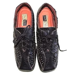 VTG Beacon Euro Flex Fillagree Cut Out Leather Black Huaraches Sandals - Picture 1 of 8