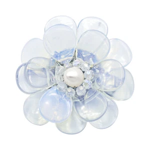 Luminous Flower Moonstone Pearl and Crystal Bead Brooch-Pin - Picture 1 of 4