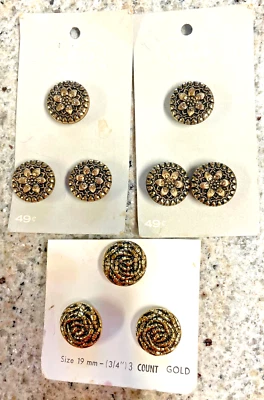 9 Vintage Antique Gold  Shank Buttons La Mode 6 - 3/4" and 3 Le Bouton 3/4" - Image 1 of 2