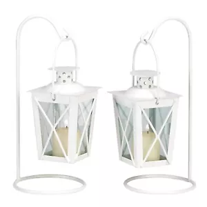 Mini White Candle Holder Hanging Lantern Wedding Centerpiece Home Decor Pair - Picture 1 of 4