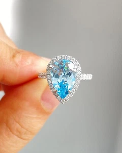 Pear Cut 5.94 Ct Natural Aquamarine Diamond Engagement Ring 950 Platinum 6.5 7 8 - Picture 1 of 8