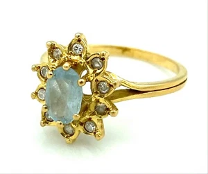 MAGNIFIQUE BAGUE OR 18 carats- Marguerite en aigue marine et diamants 0,20 carat - Imagen 1 de 3