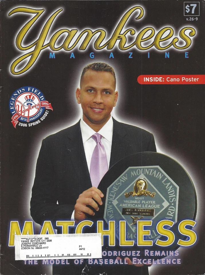 Arod 2006 Yankees Magazine With Robbie Cano pullout poster - Image 1 of 1