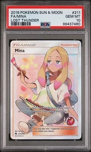 2018 POKEMON SUN & MOON LOST THUNDER 211 FULL ART/MINA PSA 10 - Picture 1 of 2
