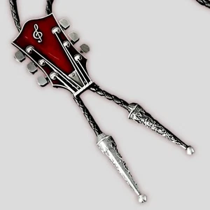 Bolo Tie Guitar Dark Red & Silver Music Unisex Band Rock Fashion* Accessory - Picture 1 of 11