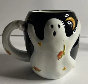 Halloween Ghost 3D Ceramic Coffee Tea Mug Cup White Black 22oz Susan Winget - Picture 1 of 10