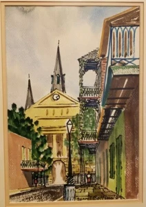 Watercolor Painting 1964 William Collins Street Scene Vintage Original - Picture 1 of 5