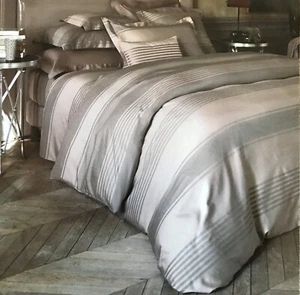 Funda nórdica Yves Delorme Lemercier Sésamo F/Q 92x92" gris damasco a rayas $740 nueva con etiquetas - Imagen 1 de 12