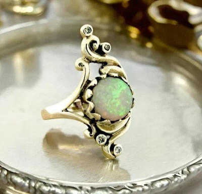 ART NOUVEAU STYLE 925 SOLID STERLING SILVER LAB-CREATED OPAL RING       #1050 - Image 1 of 4