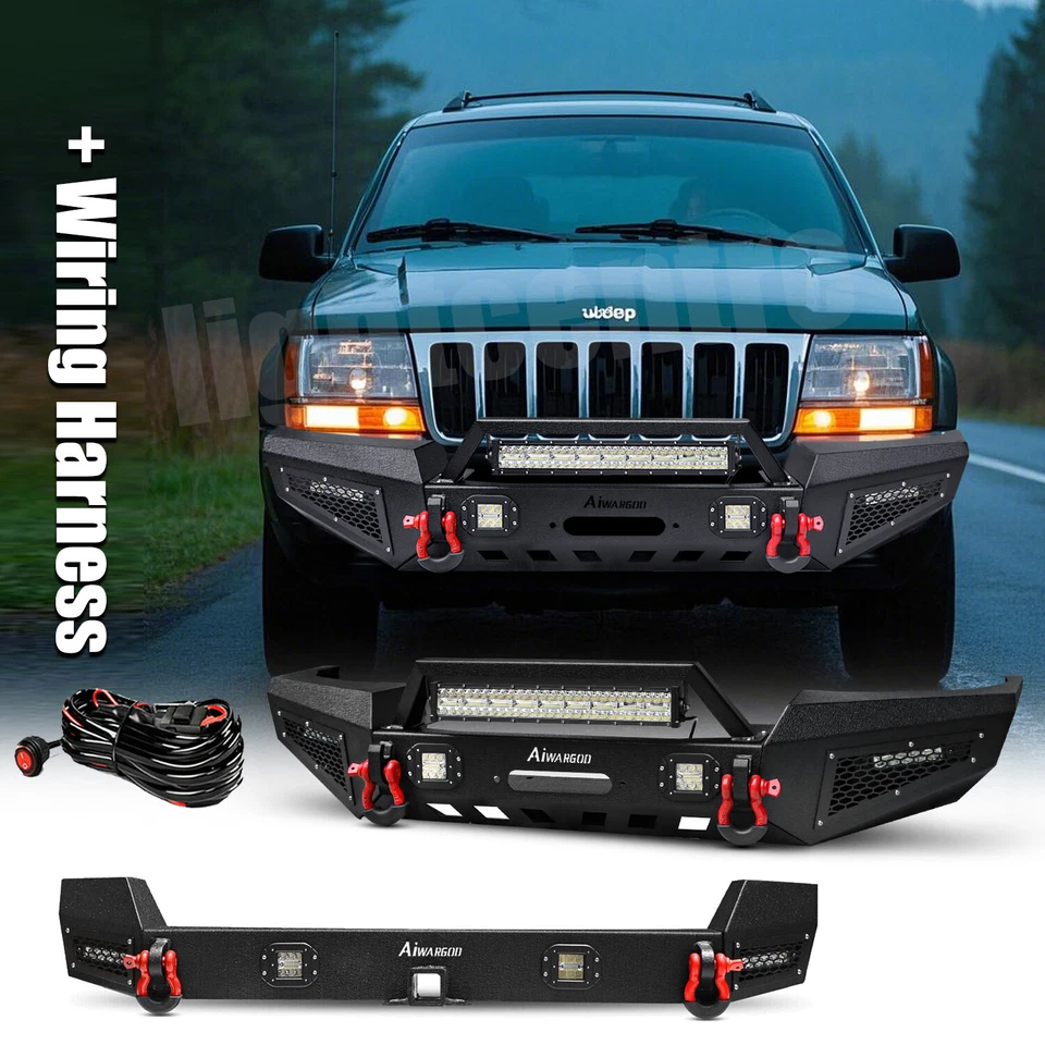 Black Front/Rear Bumper D-Rings Winch Plate For Jeep Grand Cherokee WJ 1999-2004 - Image 1 of 4