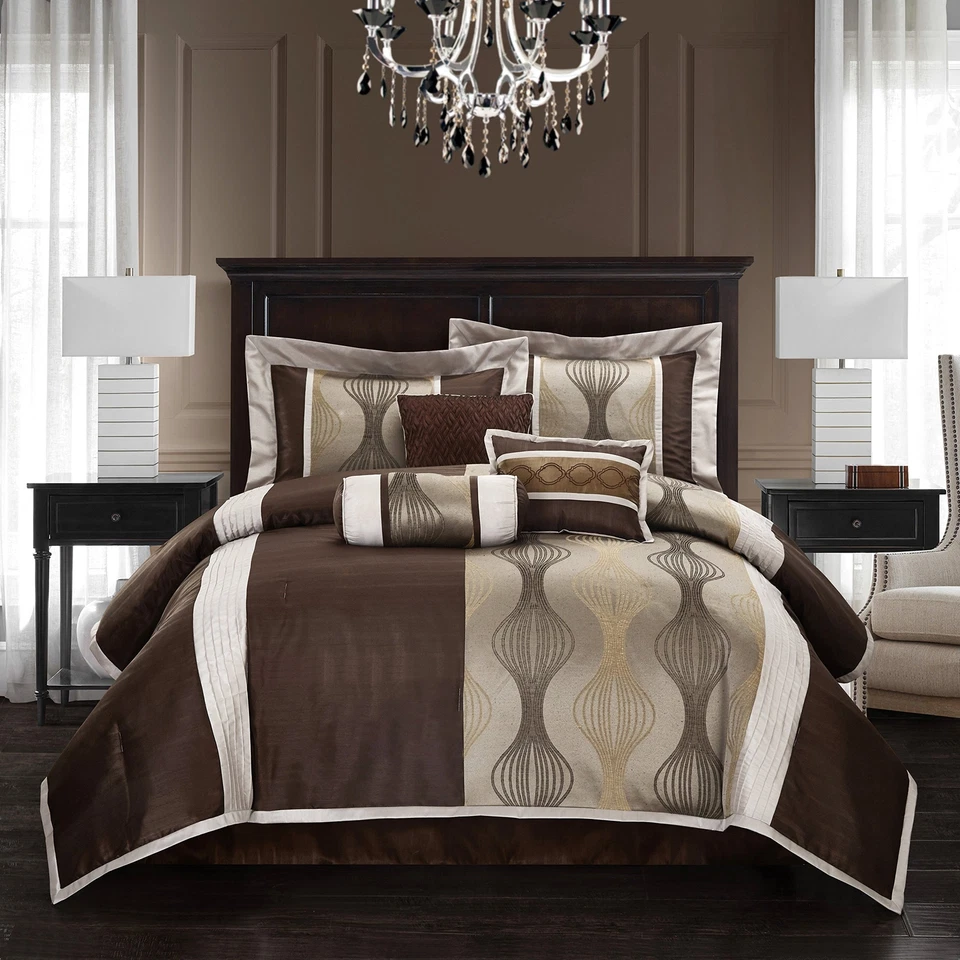 Nanshing Kath Collection Bedroom Comforter Set Complete 7 Piece Set Brown - Image 1 of 4