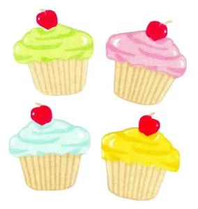 Kirsche Cupcakes Stoff Applikation zum Aufbügeln nicht bestickt 4 Stück - Bild 1 von 2