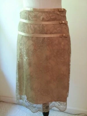 Skirt Size 10 Pale Gold Lace Silver Accents Lined Holiday Party Dressy Formal - Image 1 of 4