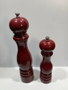 PEUGEOT Lacquer 9" Salt & 12" Pepper Mill Grinder Set Wood & Metal Paris Red - Picture 1 of 13