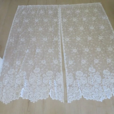 Vintage JCPenney White Lace Shower Curtain Floral Pattern Panels Polyester Chic - Image 1 of 4