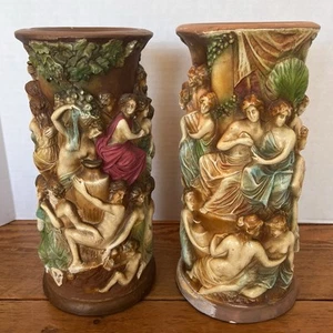 Pr Vintage griechischer römischer Stil Kreide Vase Relief Hedonismus Bacchus Dionysos 11 Zoll - Bild 1 von 15