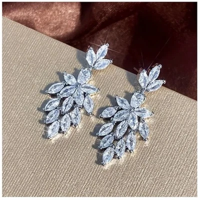 AAA+ CZ Premium Zirkonia Ohrringe Kristalle Luxus Abendmode Hochzeit Party  - Bild 1 von 4