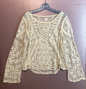 Sheer Embroidered Mesh Top Fairycore Cottagecore Floral Size L Xhilaration - Picture 1 of 6