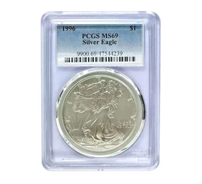 1996 $1 American Silver Eagle MS69 PCGS - Image 1 of 3