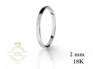18K White Solid Gold 2mm Low Dome Wedding Band Ring - Comfort Fit ICE-MATTE - Picture 1 of 9