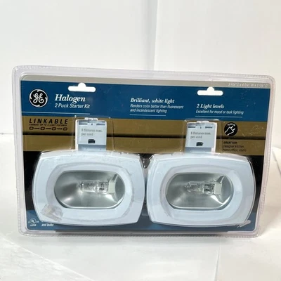 Kit de inicio de luz halógena GE 2 Puck blanco brillante vinculable más 2 niveles Foto 1 de 4