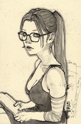 Neptunotype Of Aimees Priscilla – Ink on paper by Leo Charre 8.5x5.5in - Image 1 of 2