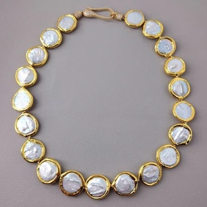 Freshwater White Coin Pearl Chokers Women Beaded Wedding Necklace Party Holiday - Picture 1 of 8