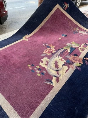 Подлинный: антикварный китайский ковер в стиле ар-деко 1930-х годов фиолетовый 5x7 аукцион без резерва - Изображение 1 из 4