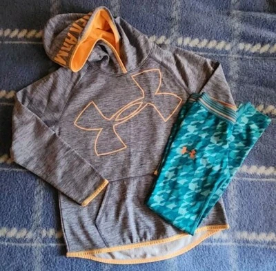 NEW Under Armour Girls 2-Piece Gray Hoodie-YL Legging -YM Outfit, Aqua Swirl Foto 1 de 4