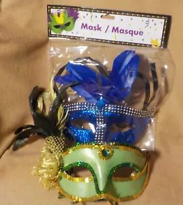 TWO Party Half Masks, Masquerade - Blue and Green - Sequins and Glitter - Picture 1 of 5