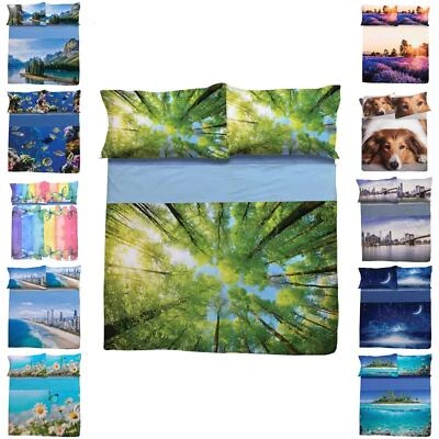 Completo lenzuola copriletto matrimoniale 2 piazze Novia stampa digitale cotone