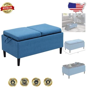 Versatile Storage Ottoman with Dual-Sided Trays - Soft Blue Fabric Home Accent - Picture 1 of 8