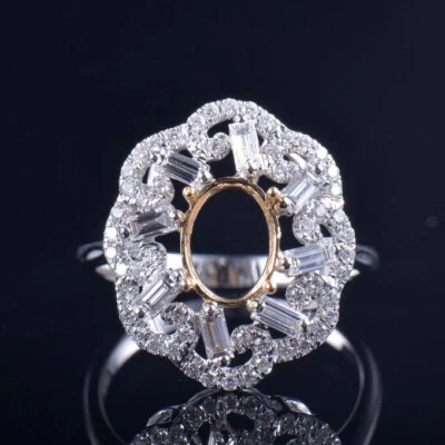 Oval 9x7MM Solid 14K Gold Natural Diamond Bridal Women Engagement Ring Setting - Image 1 of 4