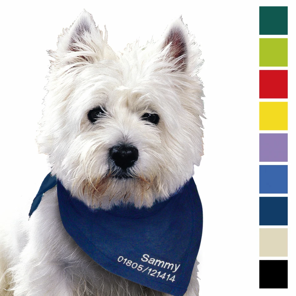 Hundehalstuch Dreieckstuch mit Tel. Nr. + Name vom Hund bestickt viele Farben