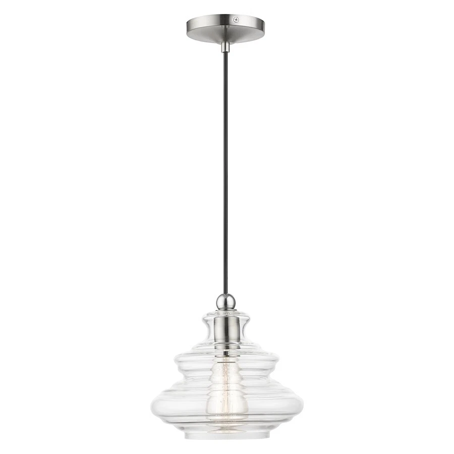 Livex Everett 1 Lt Pendant, Nickel/Chrome/Clear Art - 52831-91 - Image 1 of 1