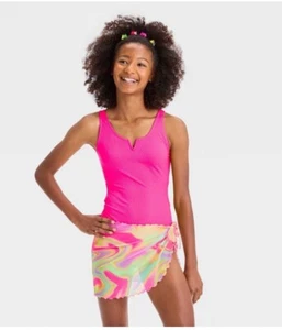 NWT Girls Art Class Hot Pink One Piece Swimsuit And Cover Up Wrap Size L 10-12 - Picture 1 of 8