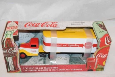 Vintage 1999 Coca-Cola Coke 1937 Ford Cab Trailer Coin Bank 1:43 Die Cast  NEW - Image 1 of 3