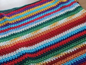 Knitted Blanket Colourful Rainbow Colours Coloured Large Bed Sofa Living Room Kitchen Blanket - Picture 1 of 14