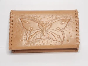 Schmetterling Design - Vintage braunes Leder?  Geldbörse - Clutch Portemonnaie/Münzbörse d3 - Bild 1 von 12