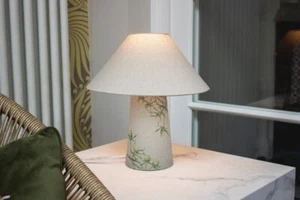Shabby Chic Cottage Inspired Fabric Cone Lamp, Thistle Green, Small Table Lamp - Picture 1 of 6