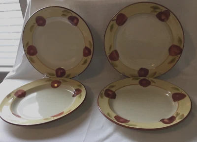 "Juego de 4 platos de cena Hartstone Pottery 11-1/4"" con manzanas rojas" Foto 1 de 4