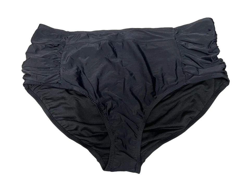 Ava & Viv 24W/26W 女式大码黑色高腰皱褶比基尼下装 — 第 1/4 张图片